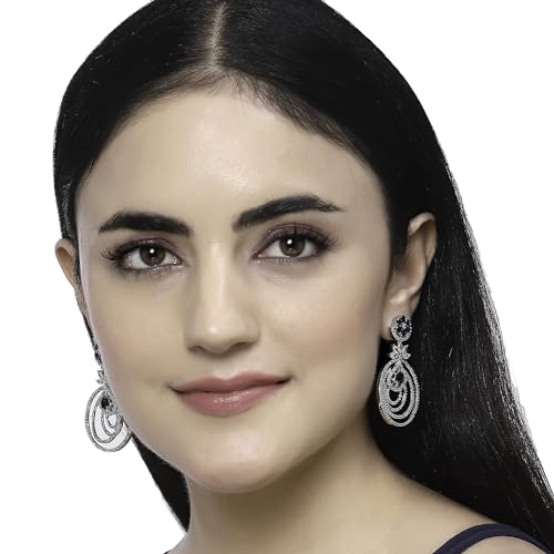 American Diamond Floral Layered Drop Earrings